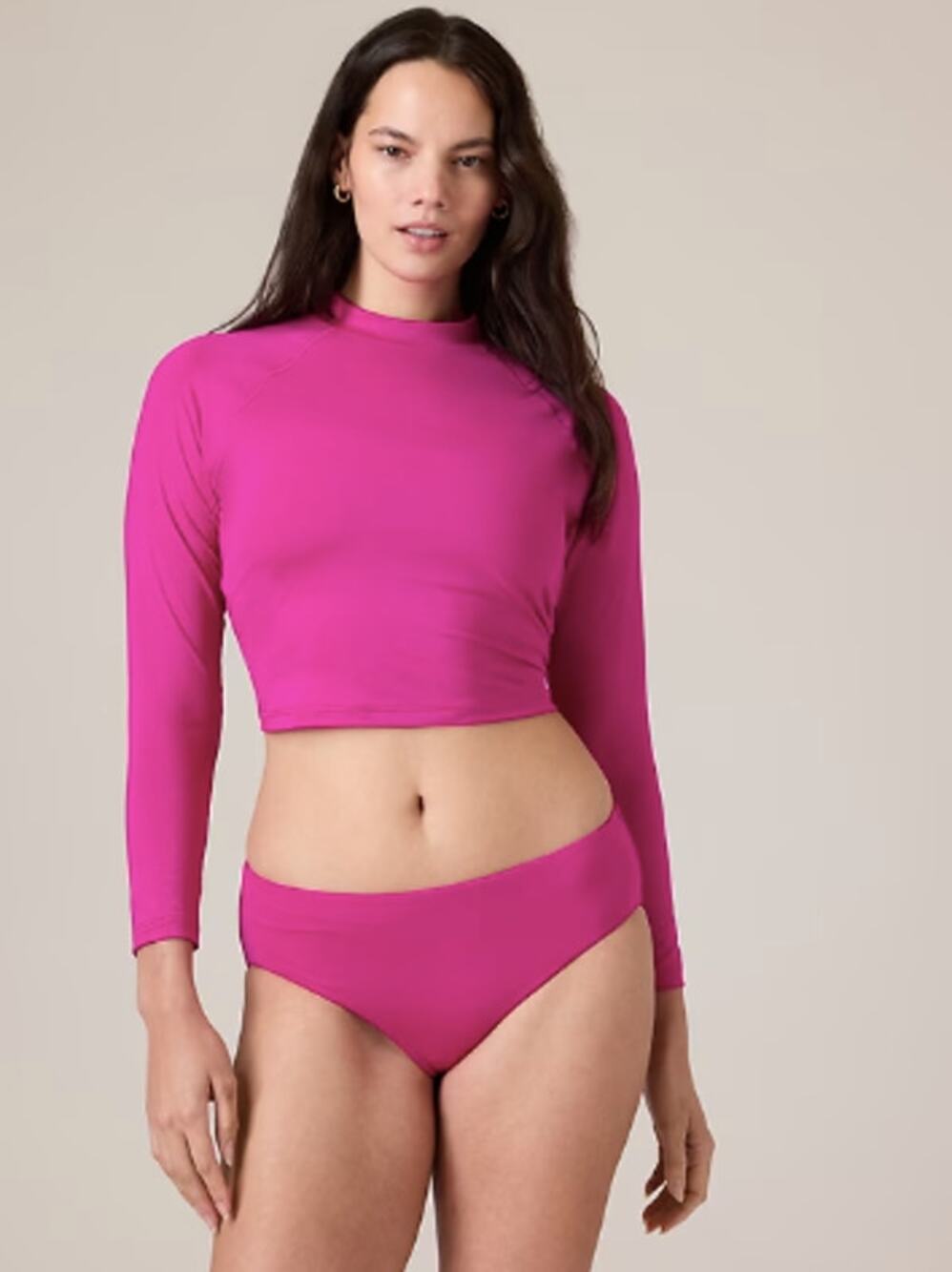 Athleta S electric fuchsia North Point Crop Rash Guard long sleeve bathing suit
